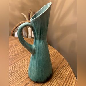 Teal glaze pitcher / vase 11.5" tall
